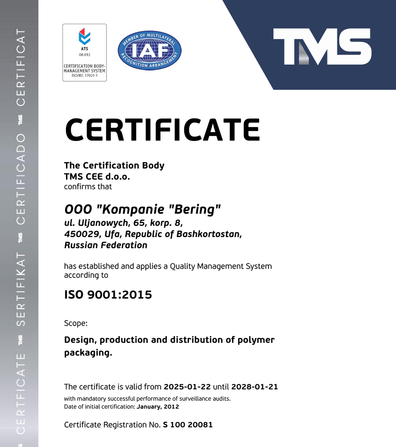 Kompanie Bering ISO 9001 EN
